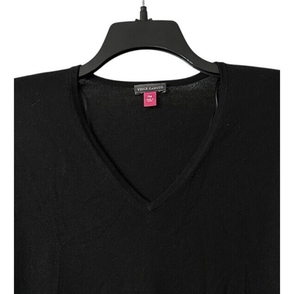 NWT Vince Camuto Womens Long Lace Sleeve Pullover V Neck Black Sweater Size PM - Picture 3 of 12